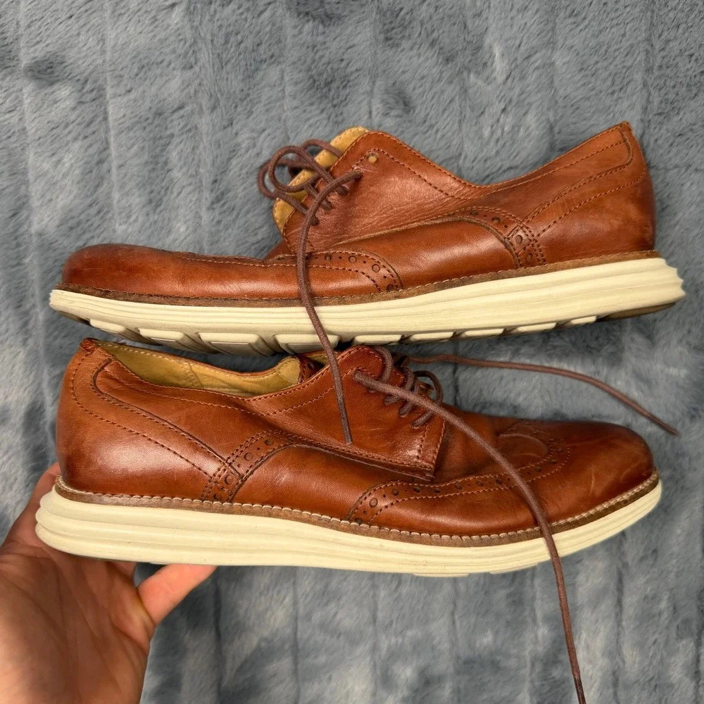 Cole Haan Grand.OS Wingtip Oxford Mens 8.5 Brown Leather Brogue C26471